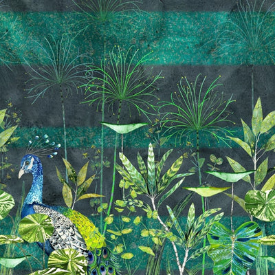 Arjuna Leaf With Peacock Viridian (Scenes and Murals)