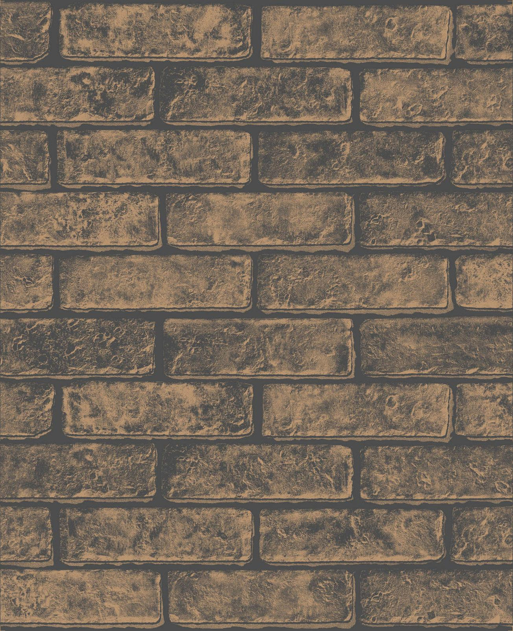 Metallic Brick Bronze Black Wallpaper