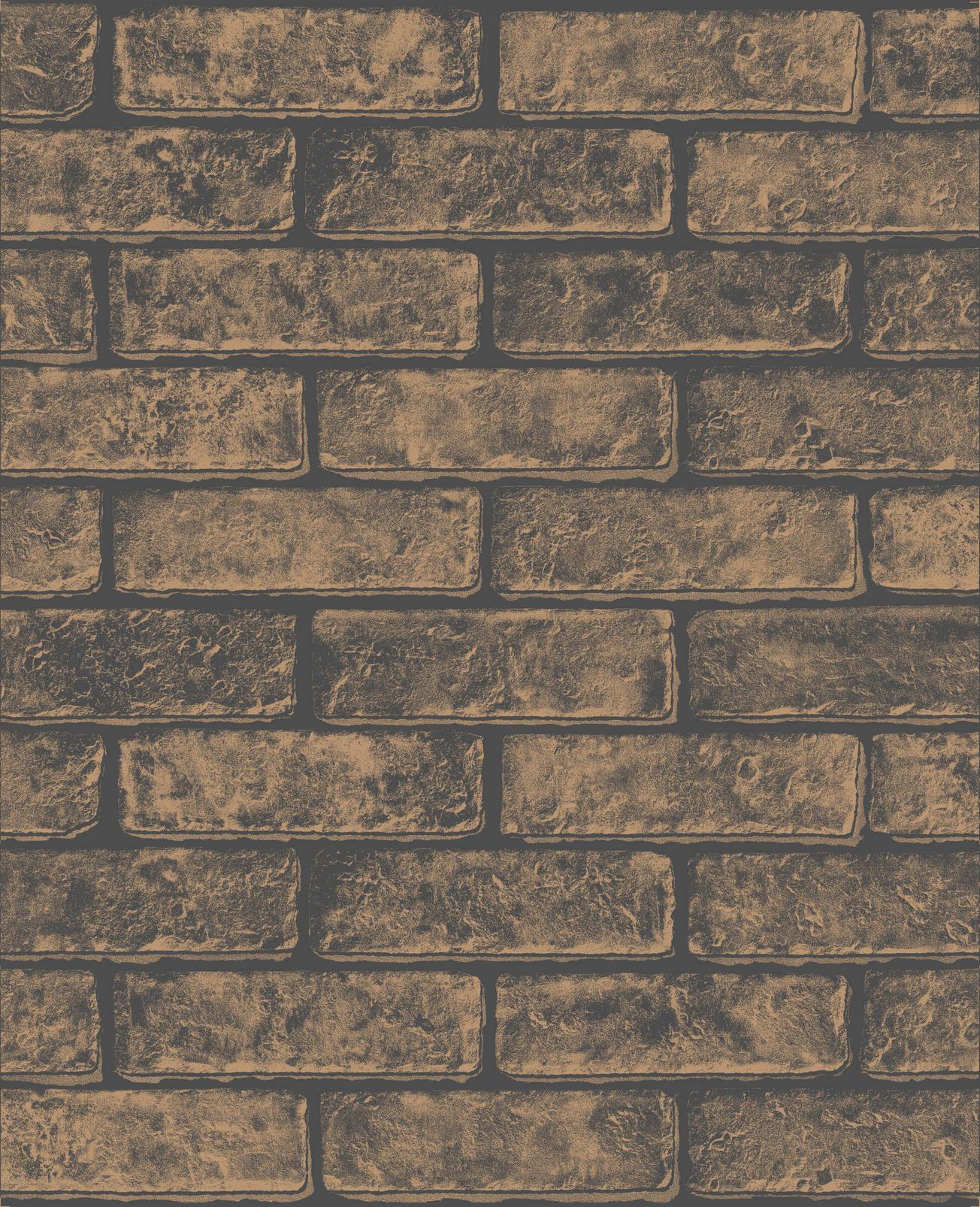Metallic Brick Bronze Black Wallpaper