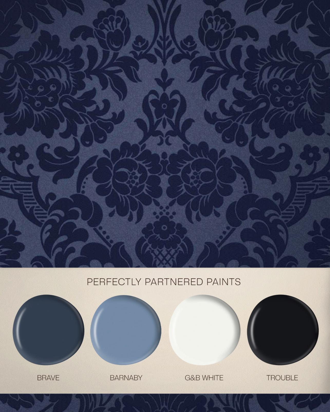 Gothic Damask Flock Cobalt Wallpaper