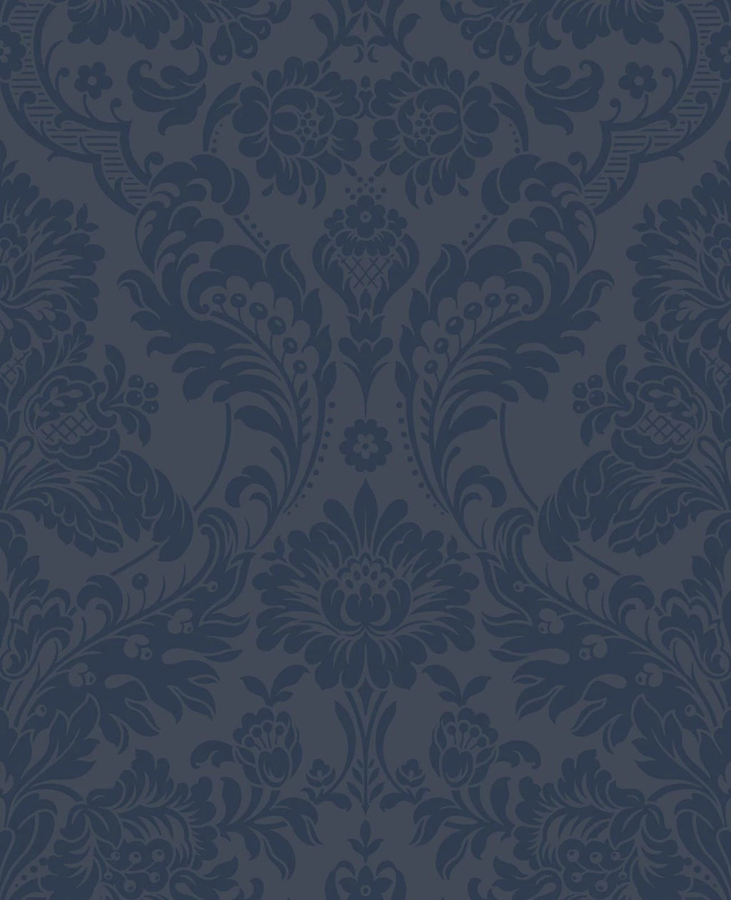 Gothic Damask Flock Cobalt Wallpaper