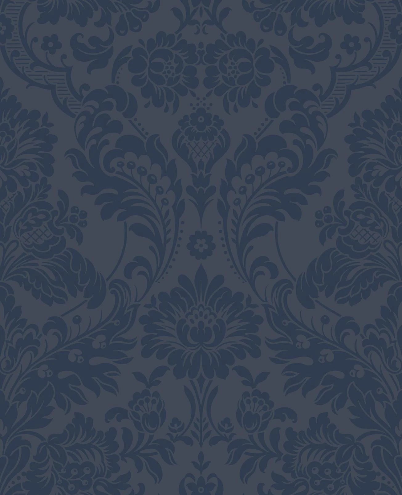 Gothic Damask Flock Cobalt Wallpaper
