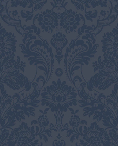 Gothic Damask Flock Cobalt Wallpaper