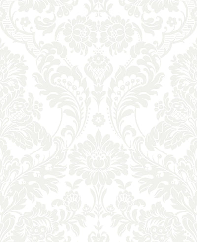 Gothic Damask Flock White Wallpaper