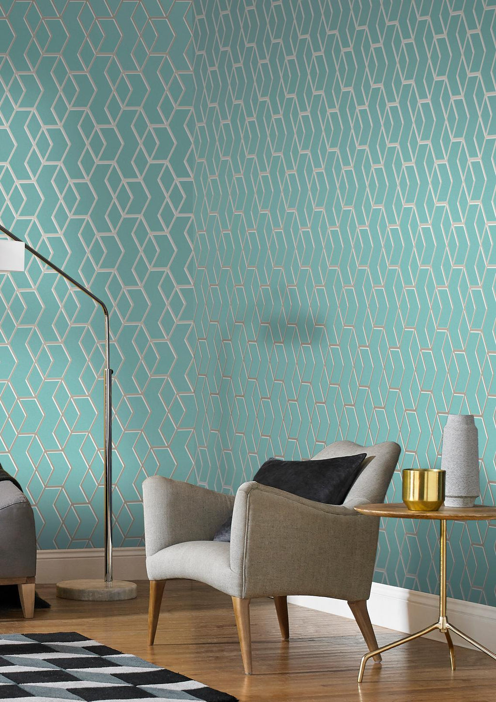 Archetype Mint & White Gold Wallpaper