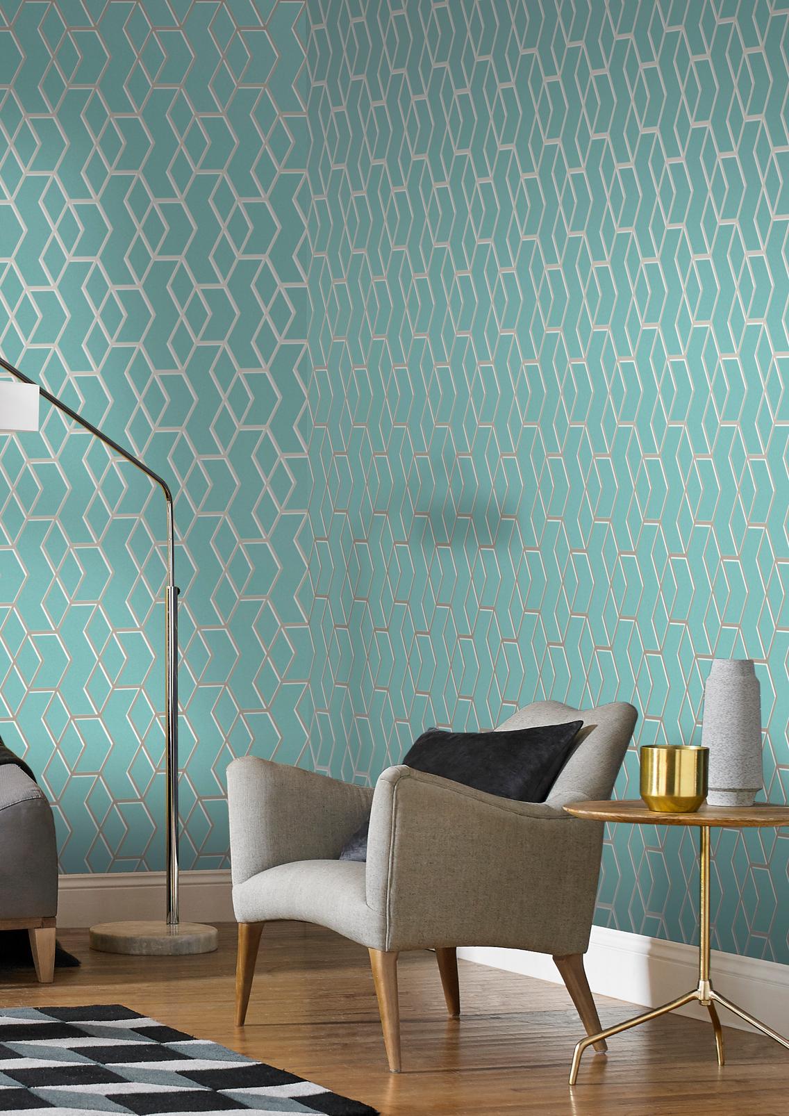 Archetype Mint & White Gold Wallpaper