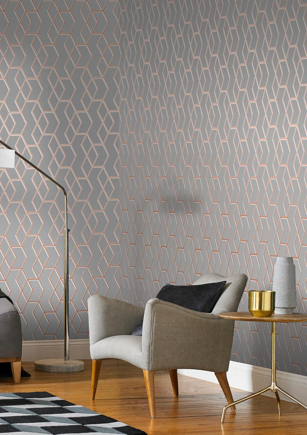 Archetype Grey & Rose Gold Wallpaper