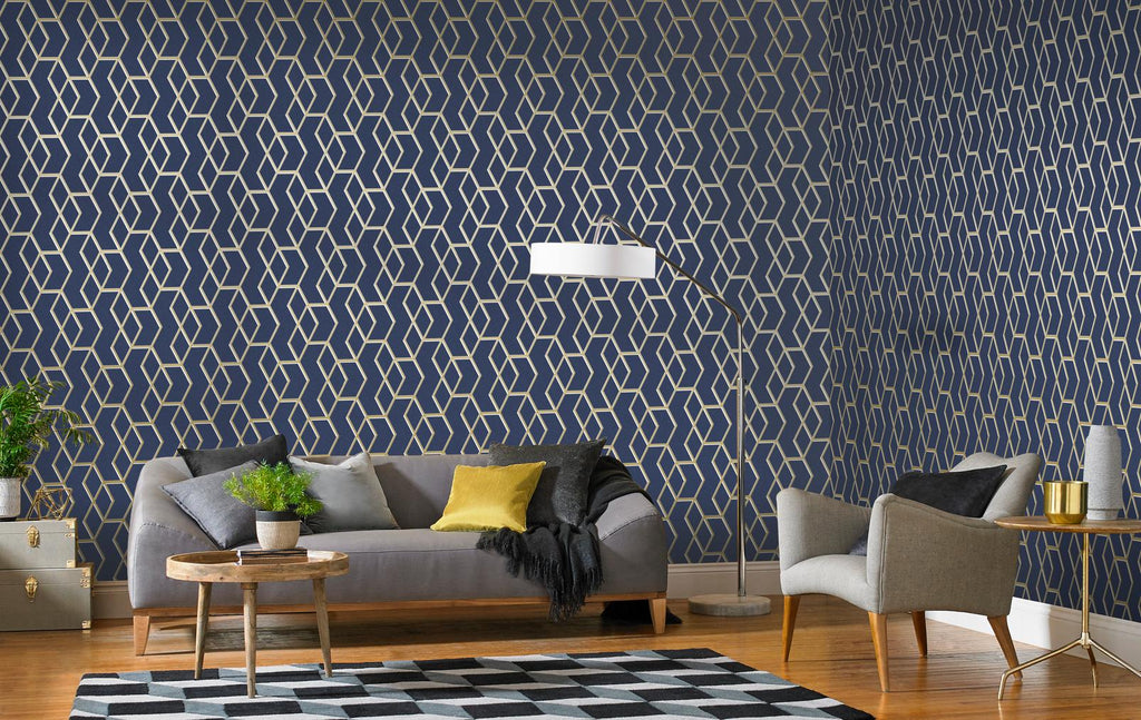 Archetype Navy & Gold Wallpaper