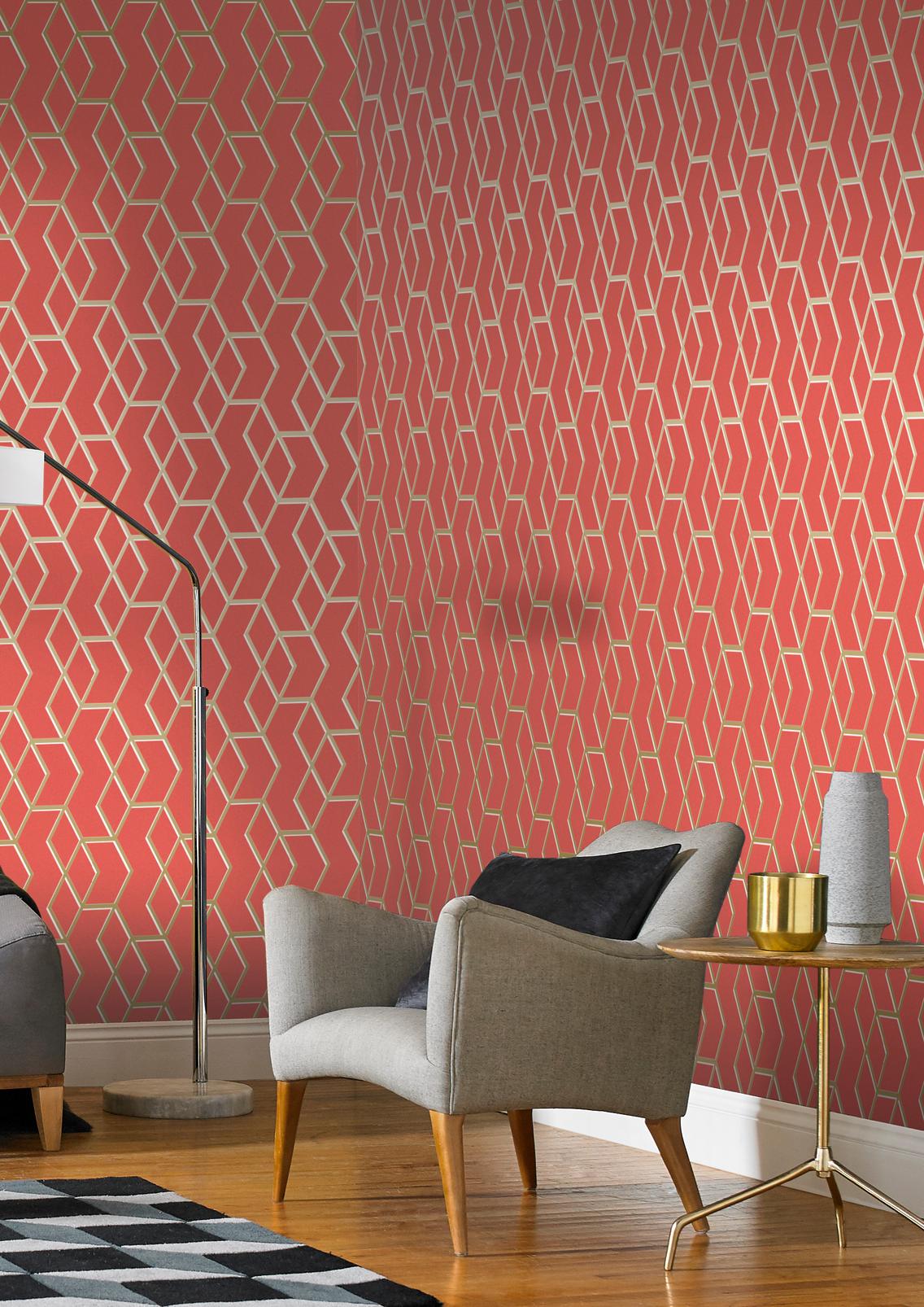 Archetype Coral & Gold Wallpaper