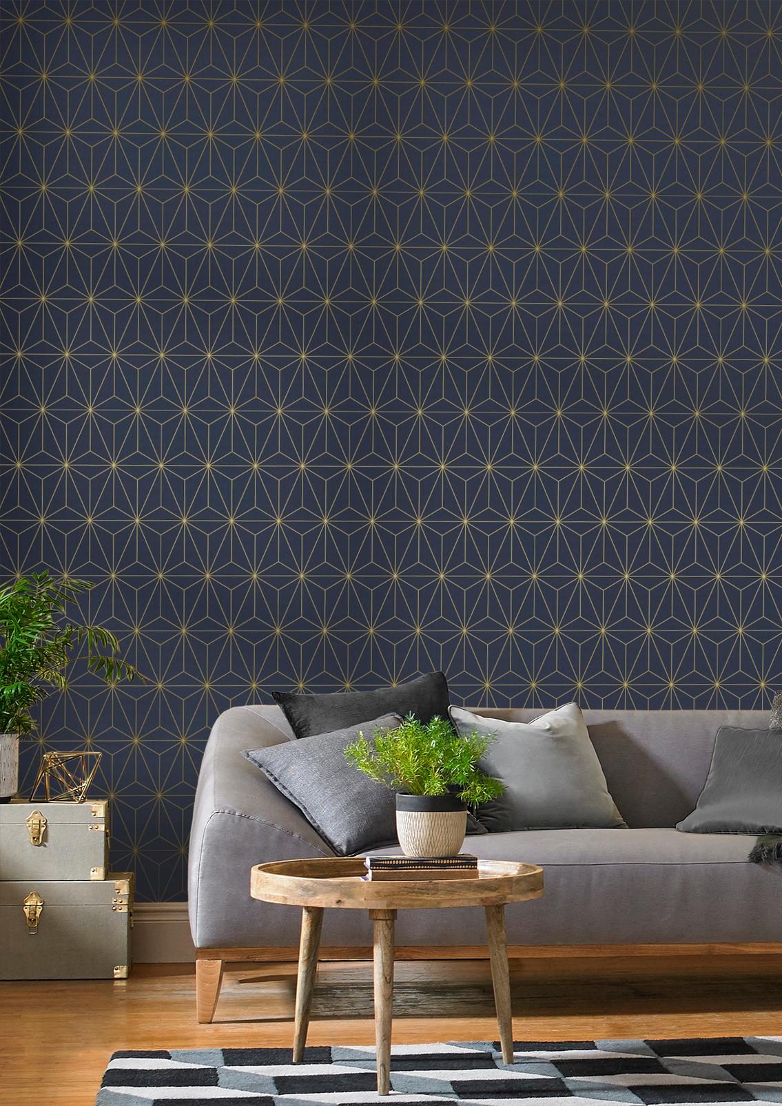 Prism Navy & Gold Wallpaper