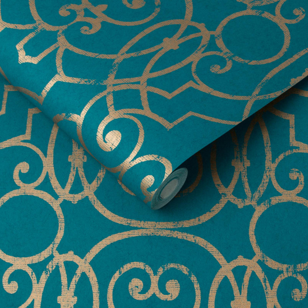 Shoji Teal Wallpaper