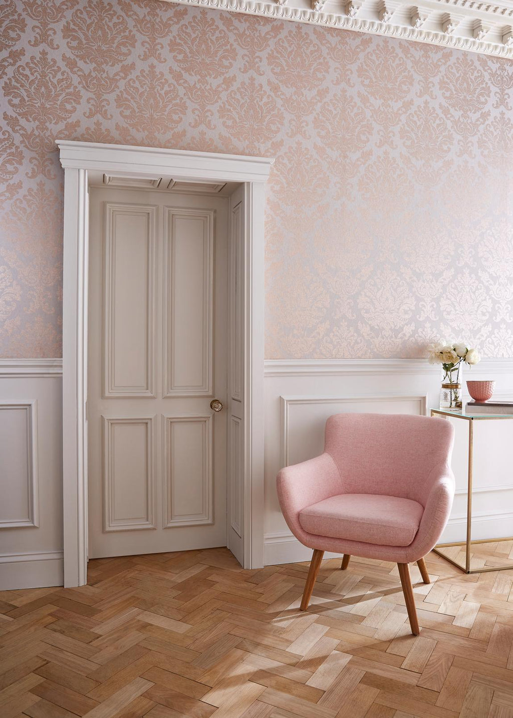 Antique Taupe & Rose Gold Wallpaper