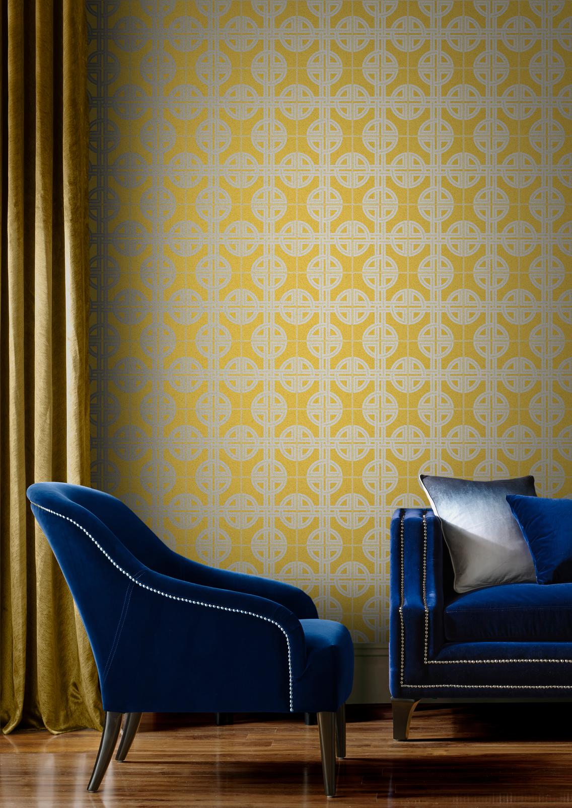 Asian Lattice Saffron Wallpaper