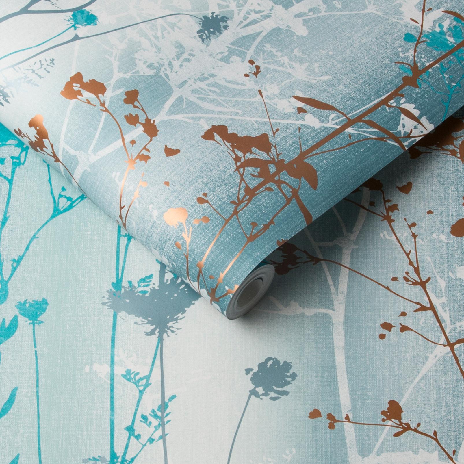 Wild Flower Teal Wallpaper