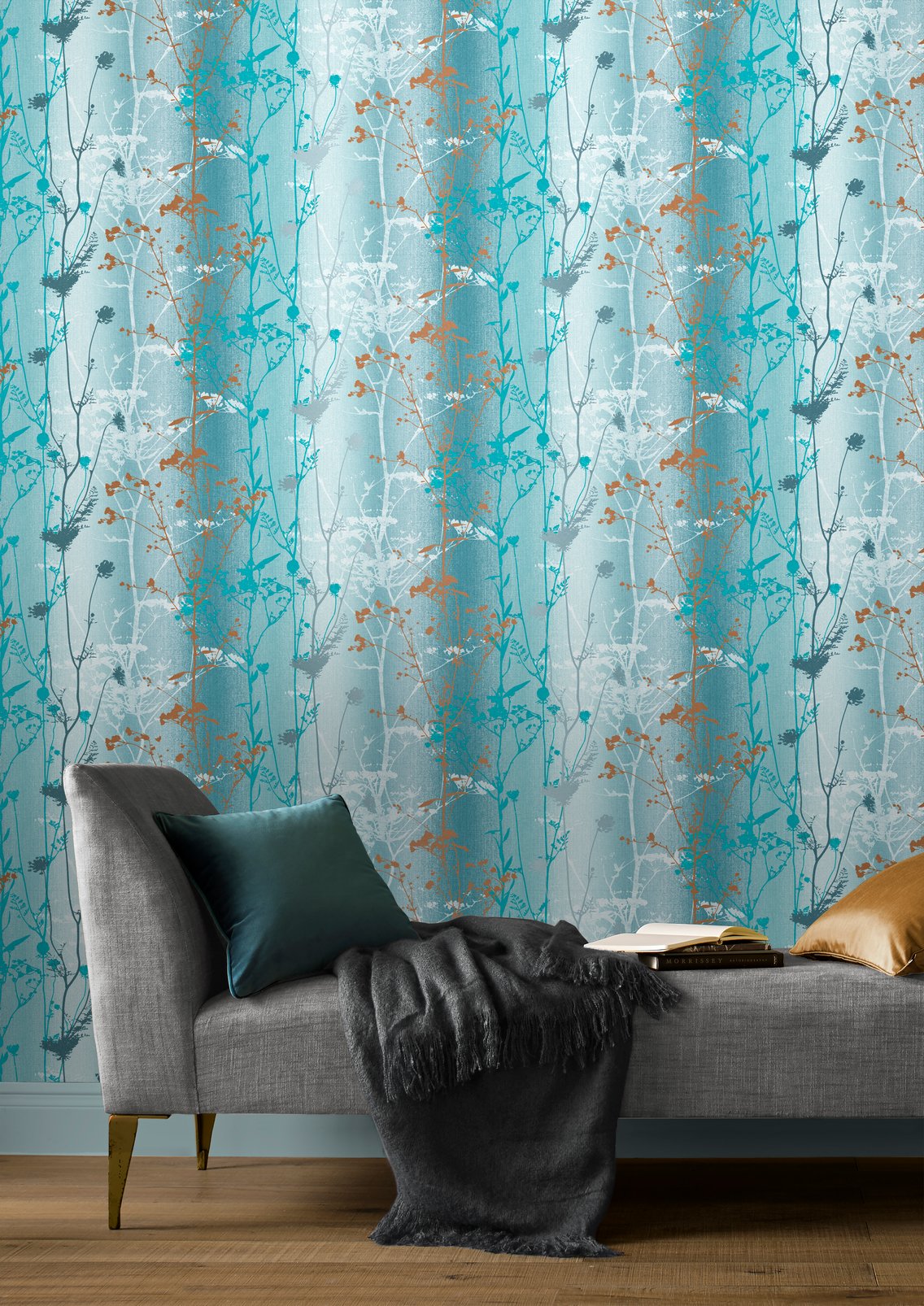Wild Flower Teal Wallpaper