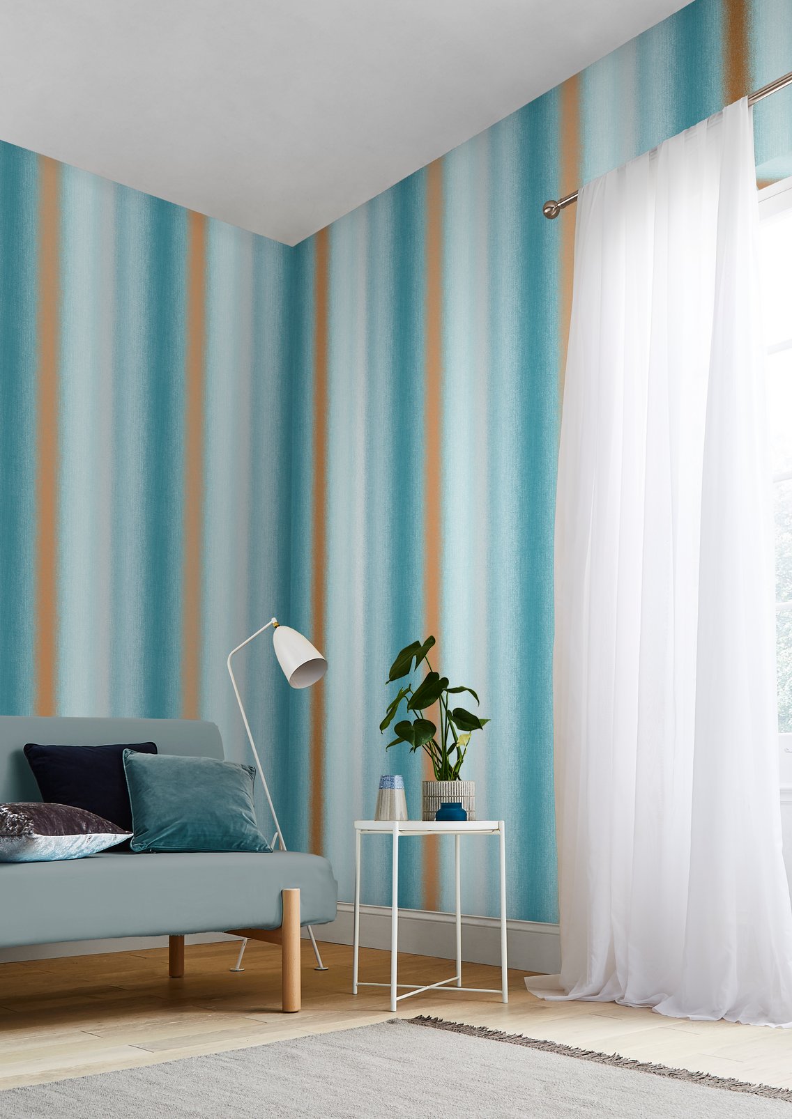 Wild Flower Stripe Teal Wallpaper