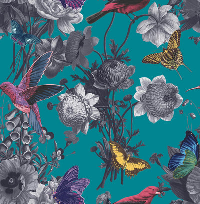 Jardin Teal Wallpaper