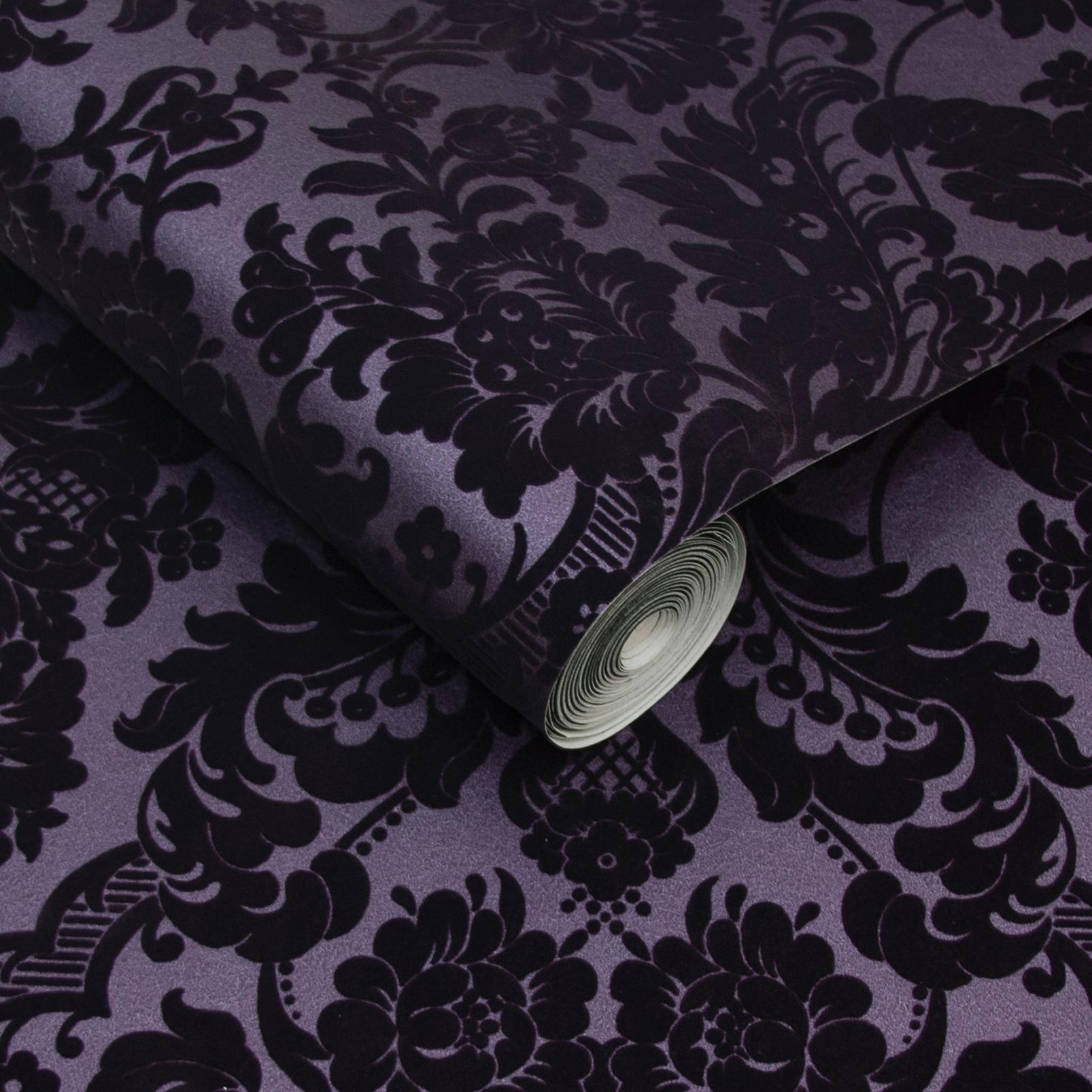 Gothic Damask Plum Wallpaper