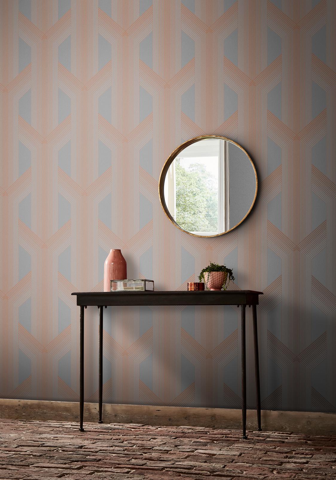 Lagom Geo Grey & Rose Gold Wallpaper