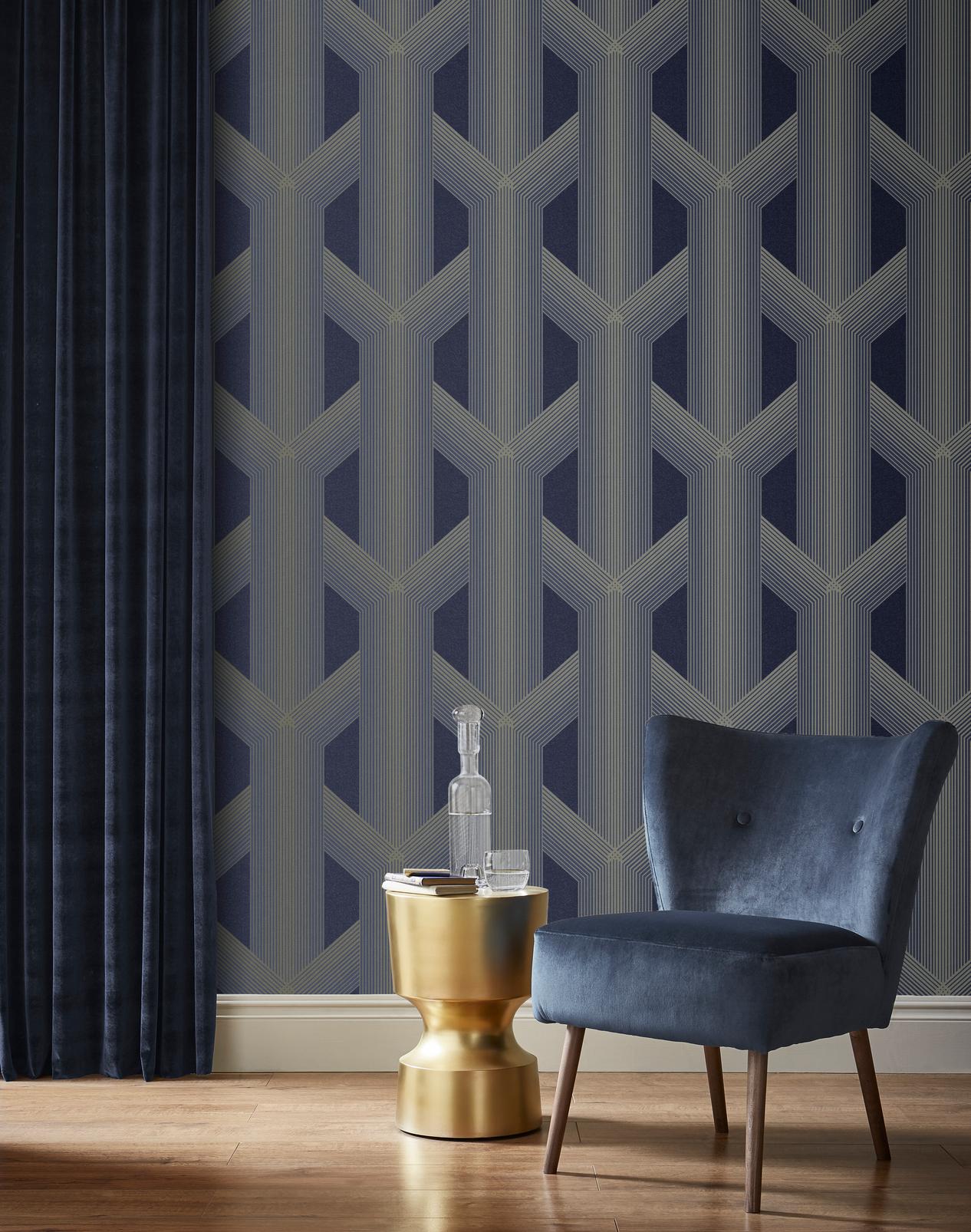 Lagom Geo Navy & Gold Wallpaper