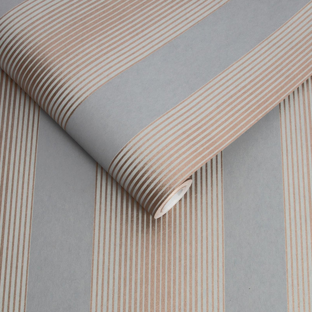 Lagom Stripe Grey & Rose Gold Wallpaper