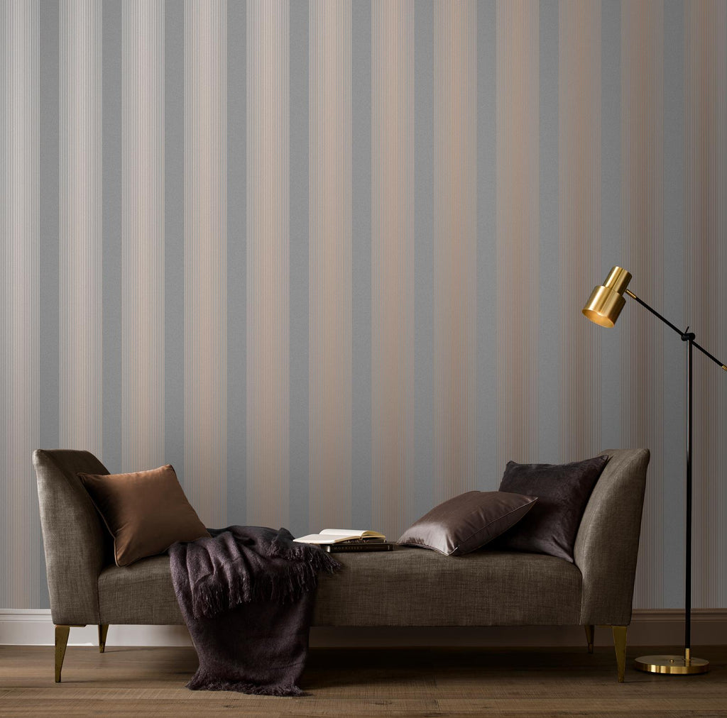 Lagom Stripe Grey & Rose Gold Wallpaper