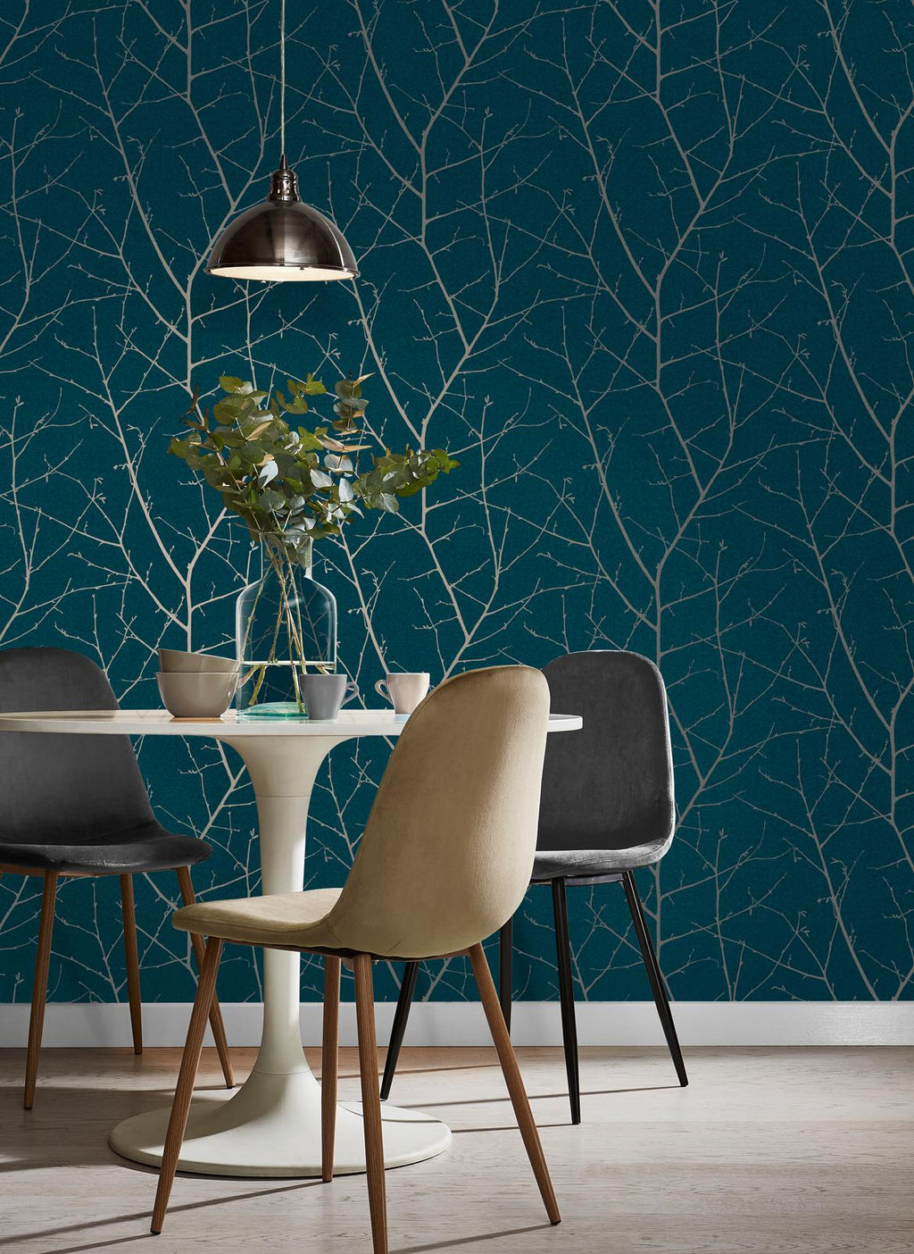 Boreas Teal & Silver Wallpaper