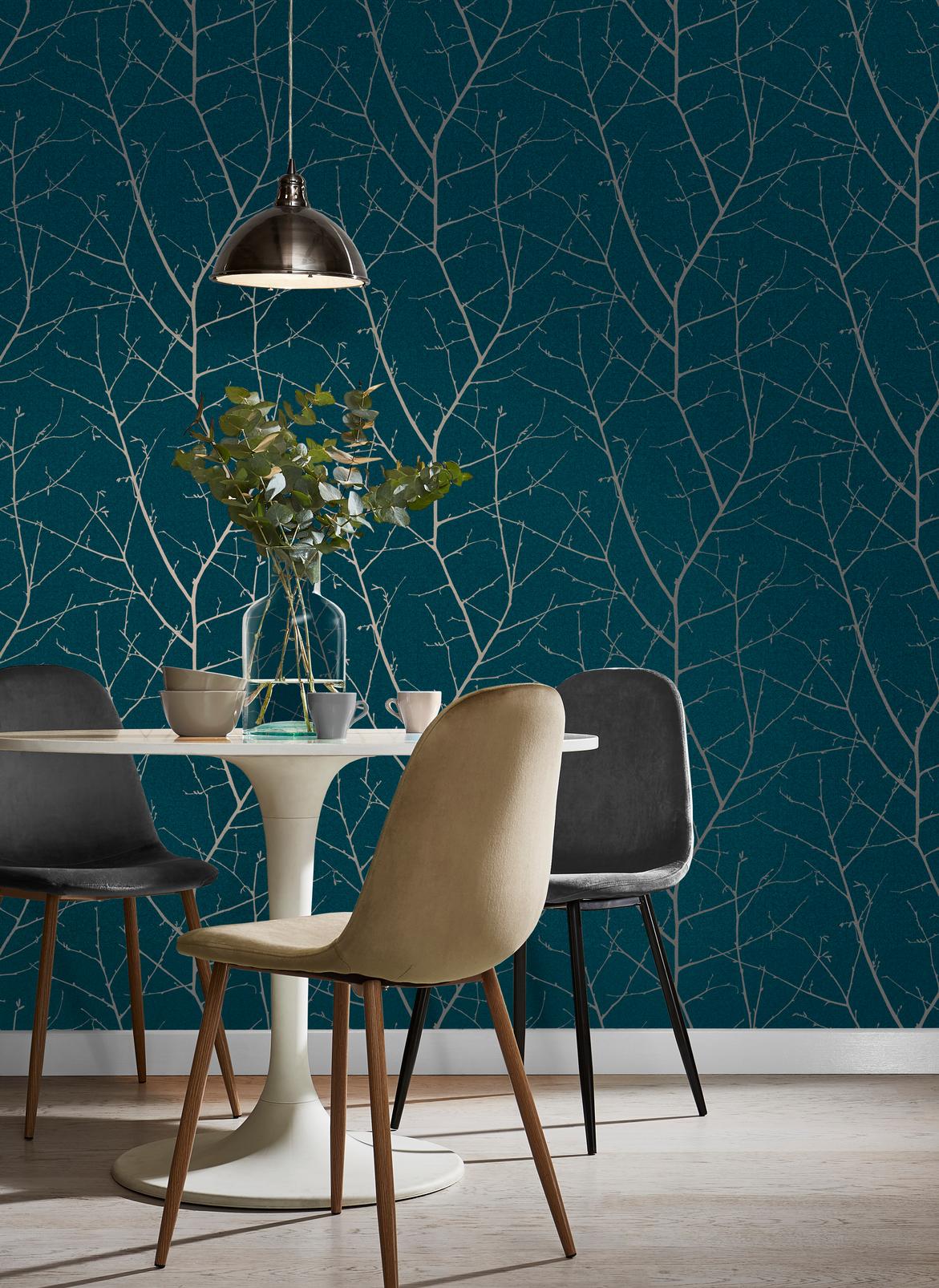 Boreas Teal & Silver Wallpaper