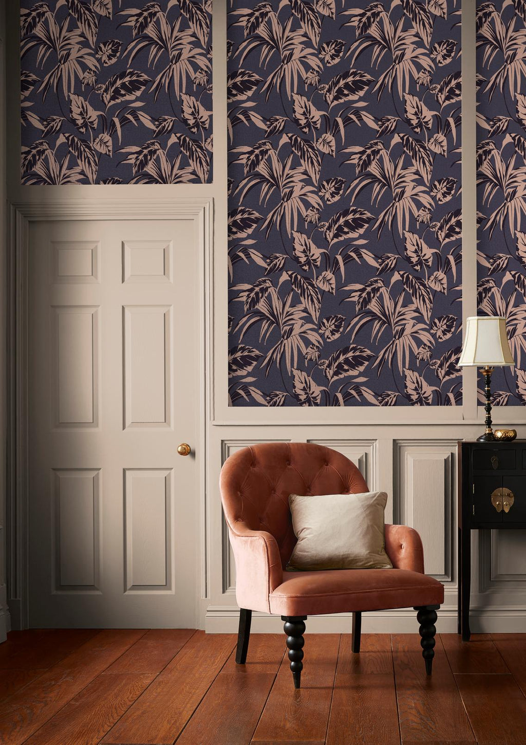 Palma Soft Gold and Notte Wallpaper