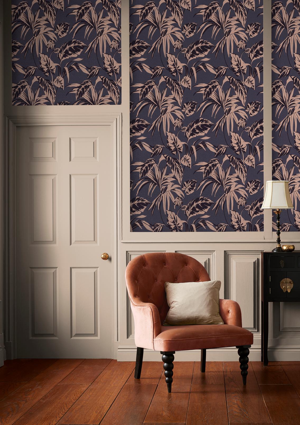 Palma Soft Gold and Notte Wallpaper