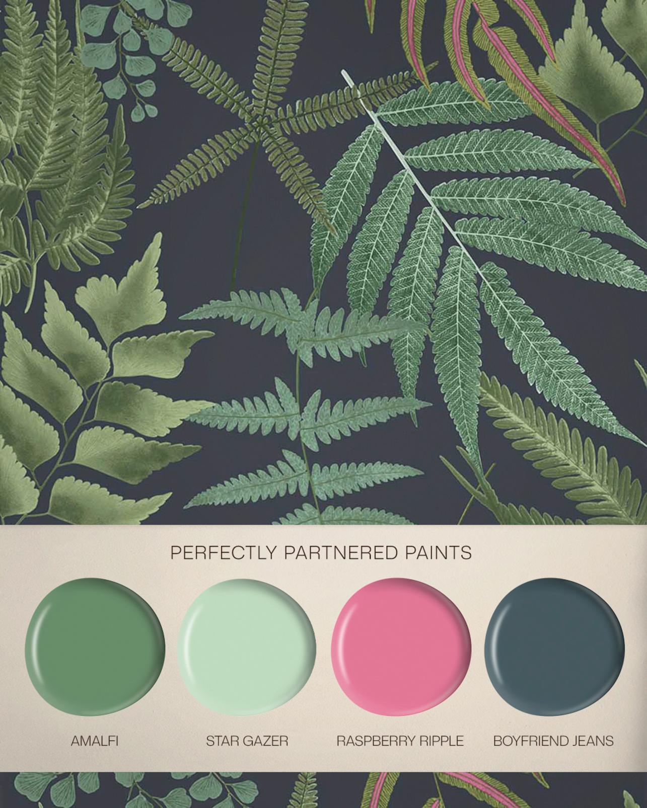 Midsummer Fern Navy Wallpaper