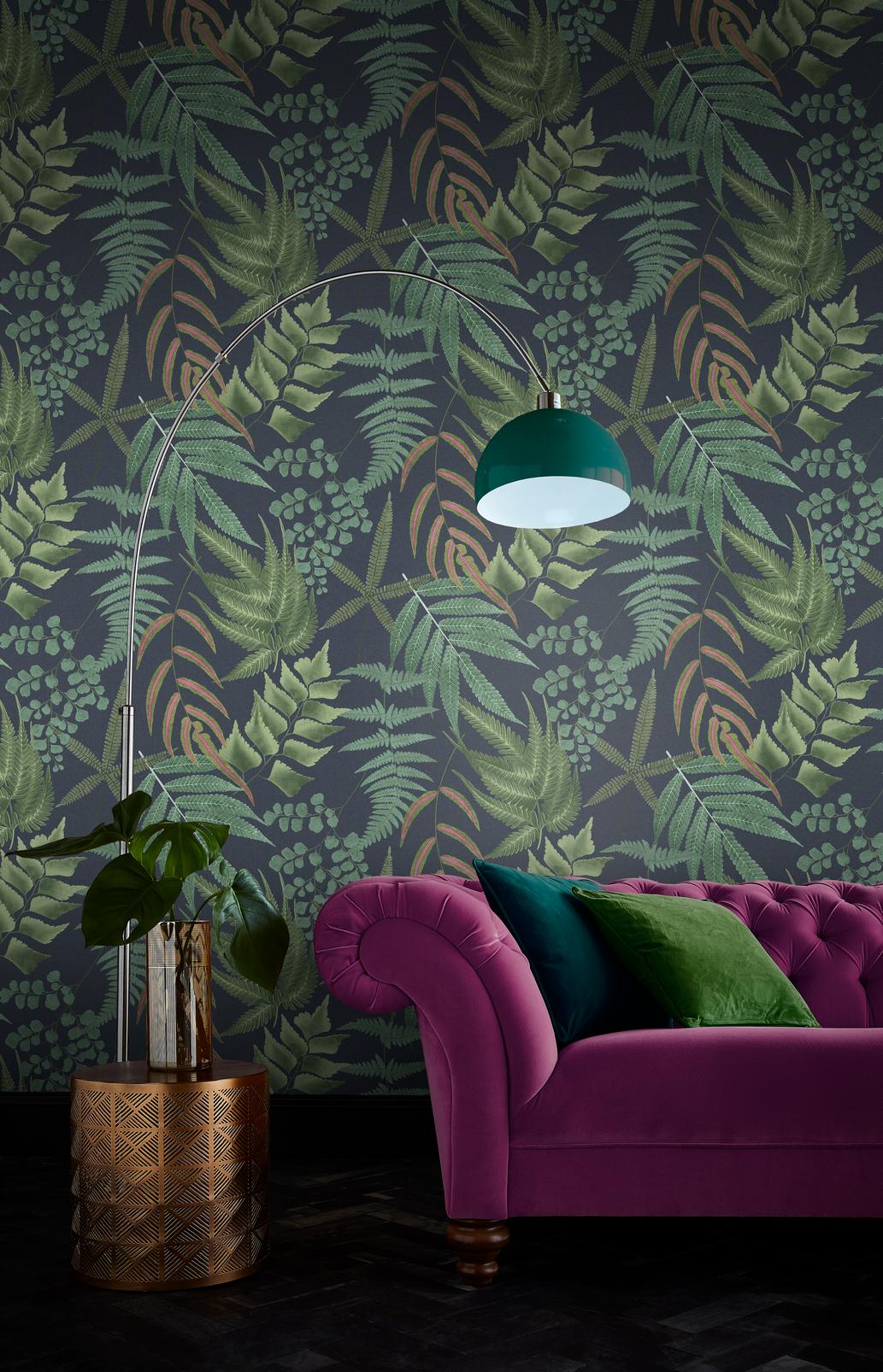 Midsummer Fern Navy Wallpaper