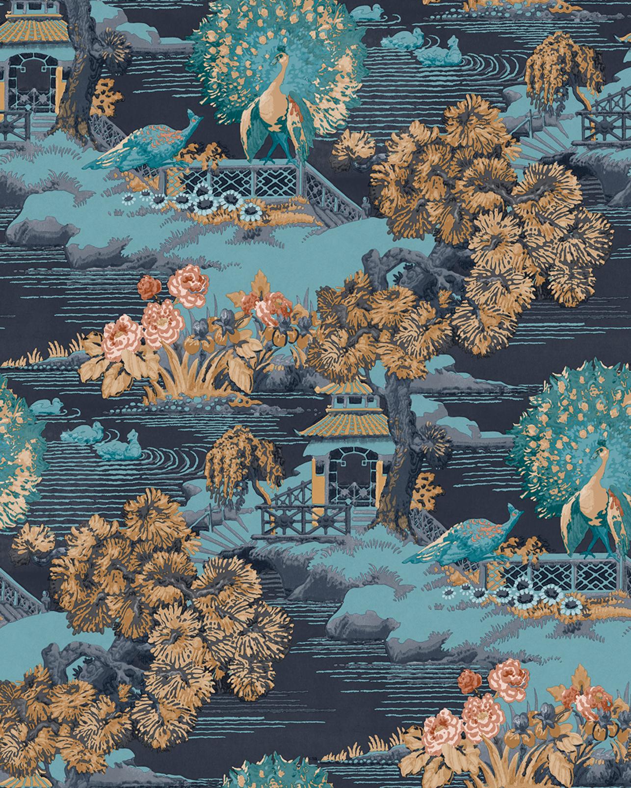 Edo Toile Navy Wallpaper