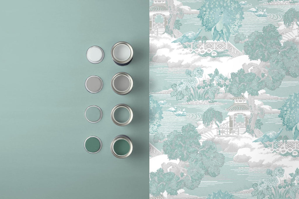 Edo Toile Mint Wallpaper