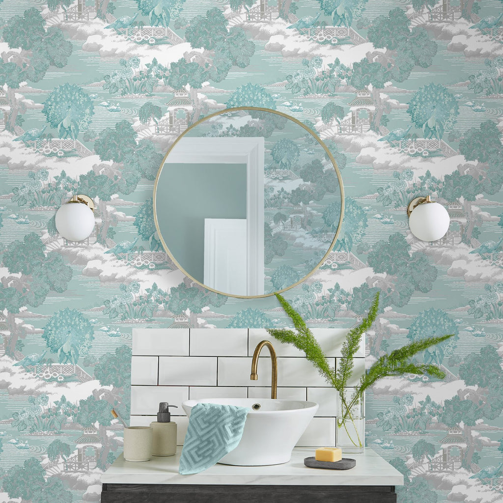 Edo Toile Mint Wallpaper