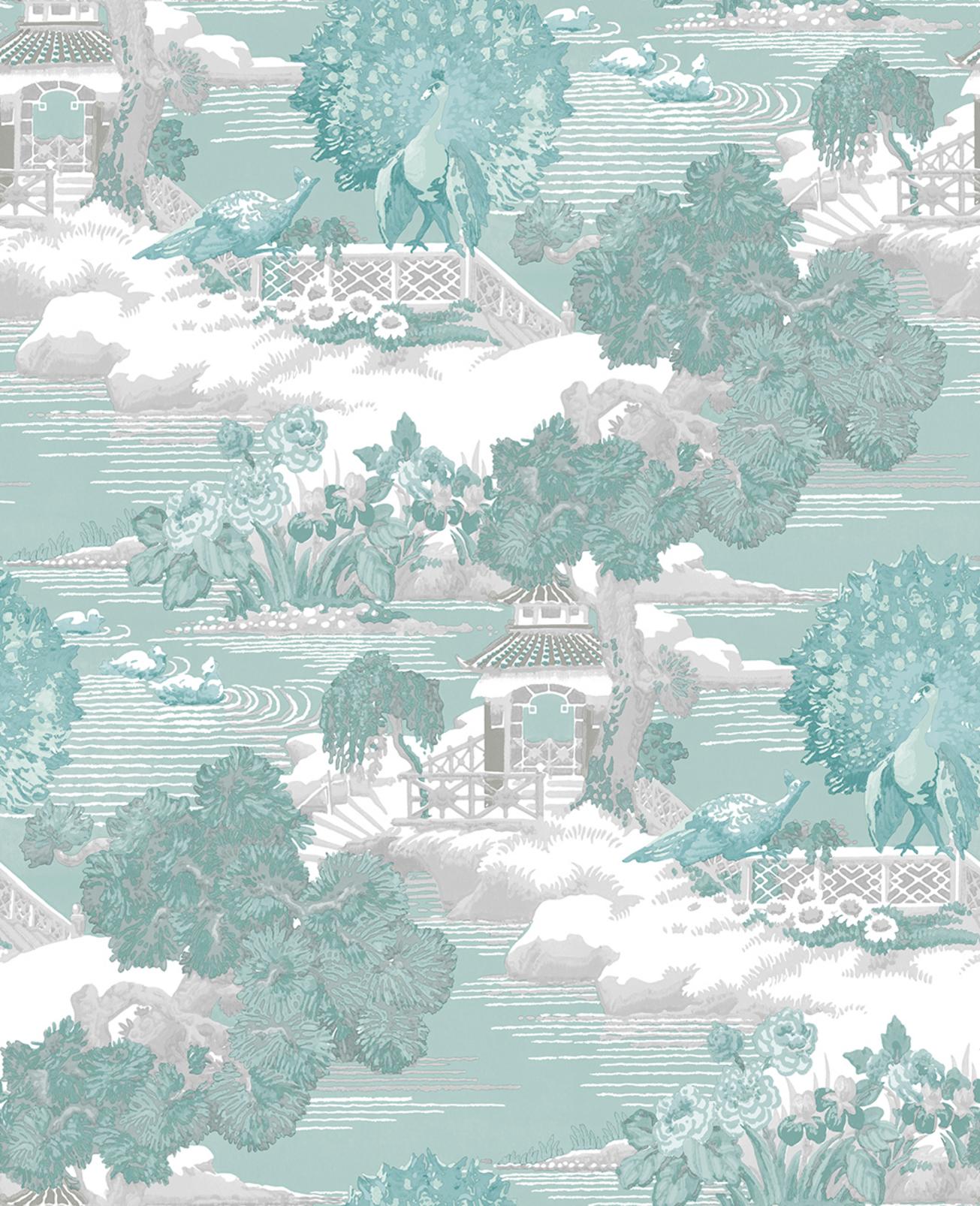 Edo Toile Mint Wallpaper