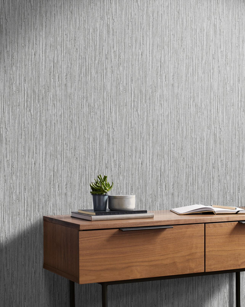 Grasscloth Texture Grey Wallpaper