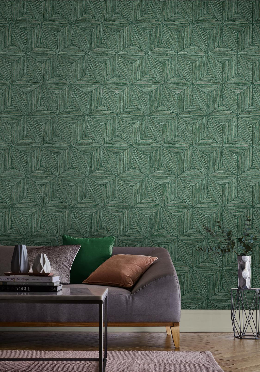 Grasscloth Geo Pine Wallpaper