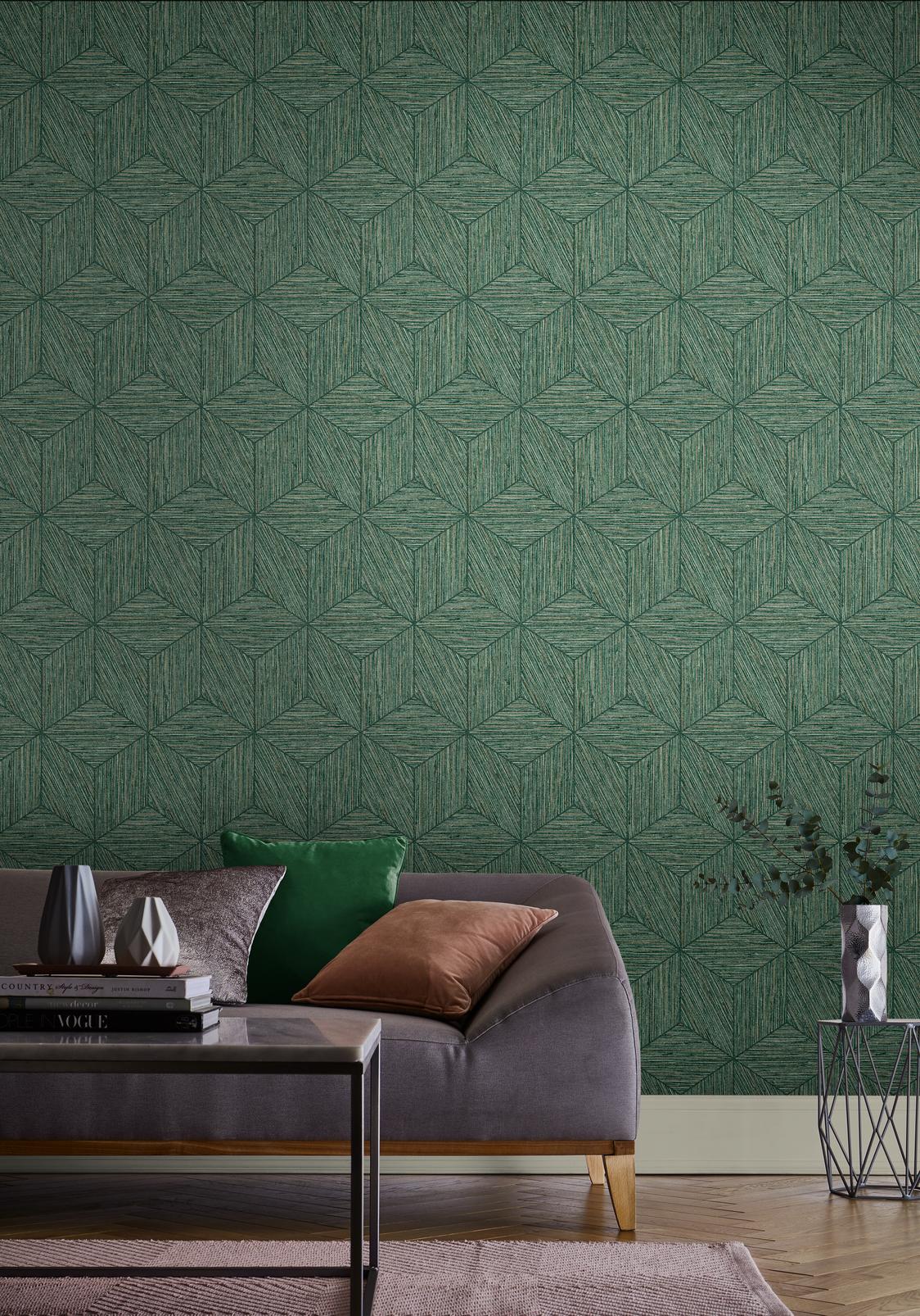 Grasscloth Geo Pine Wallpaper