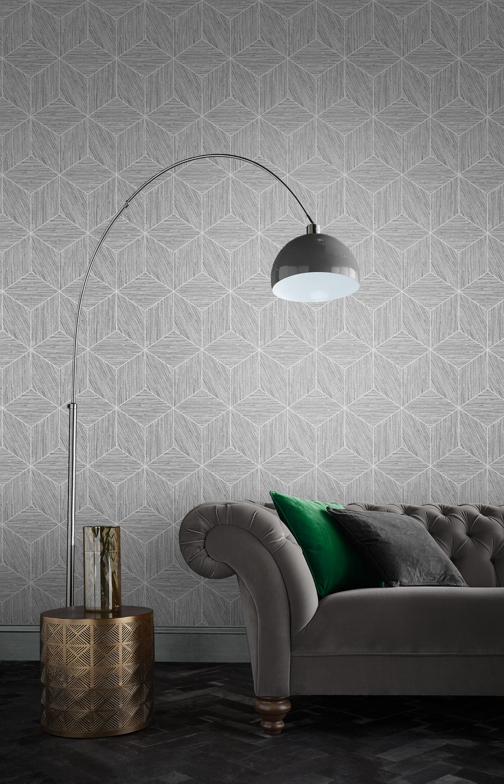 Grasscloth Geo Grey Wallpaper