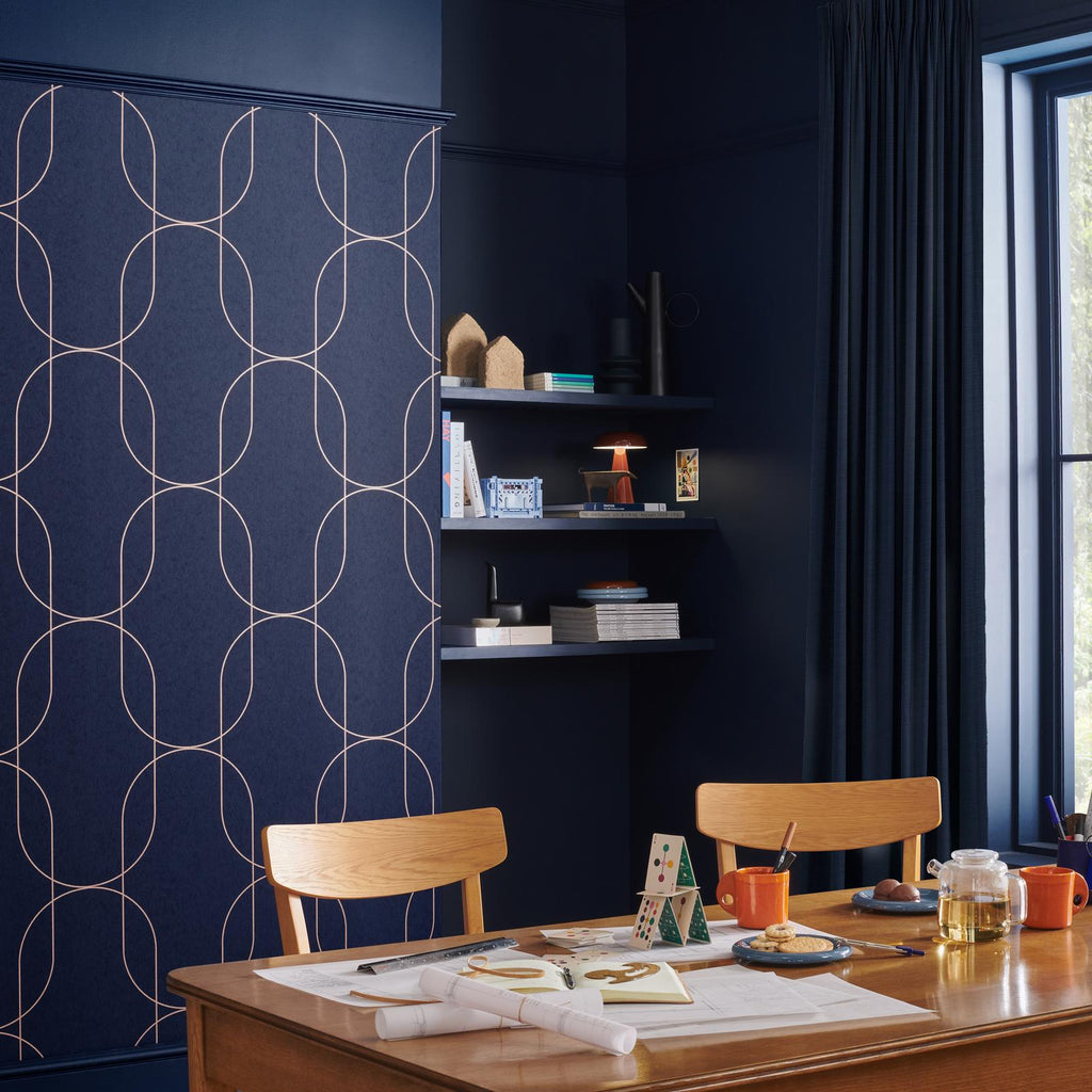 Palais Navy & Copper Wallpaper