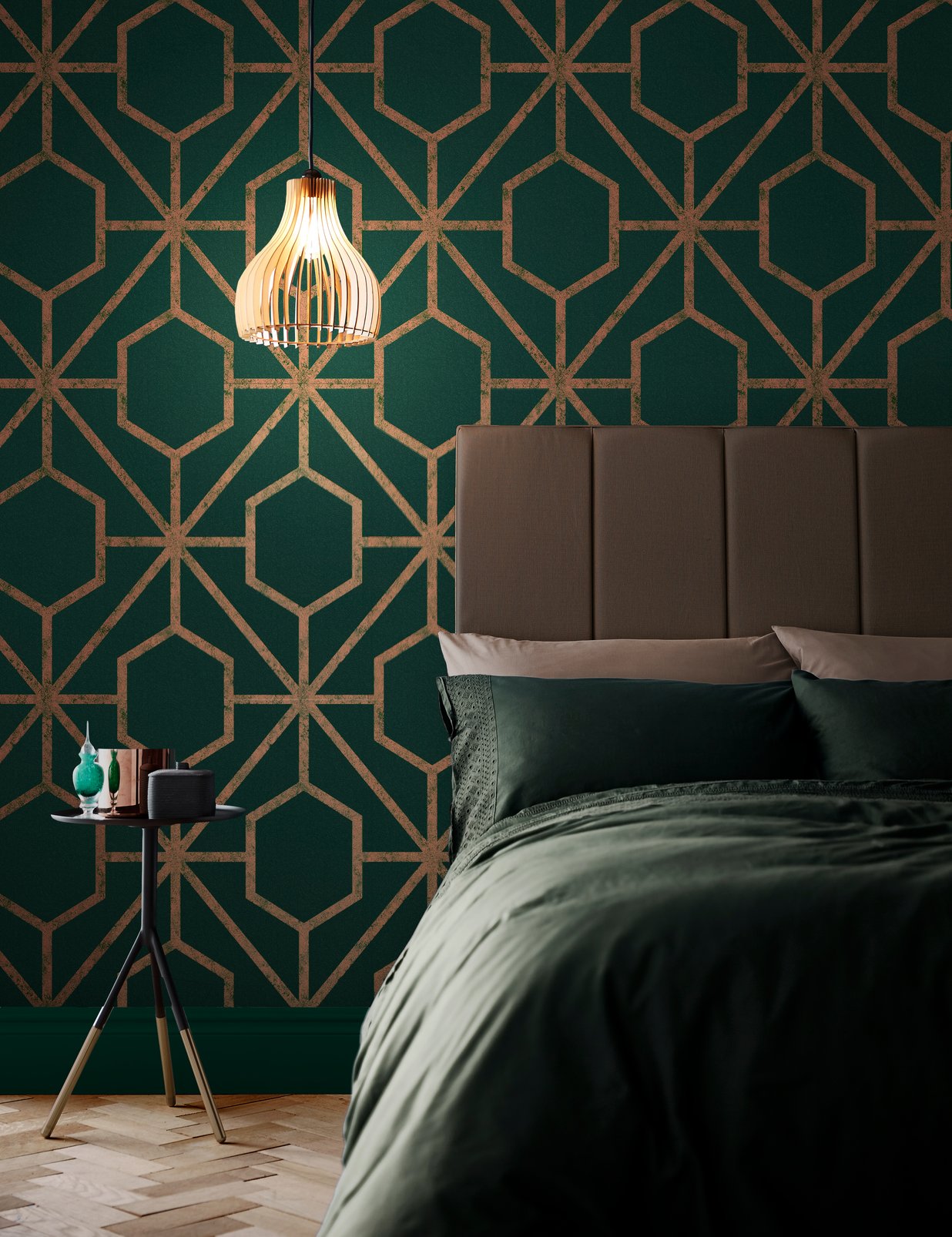 Rinku Green & Copper Wallpaper