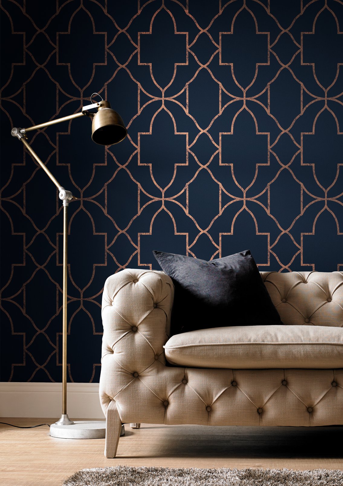 Versailles Navy Wallpaper