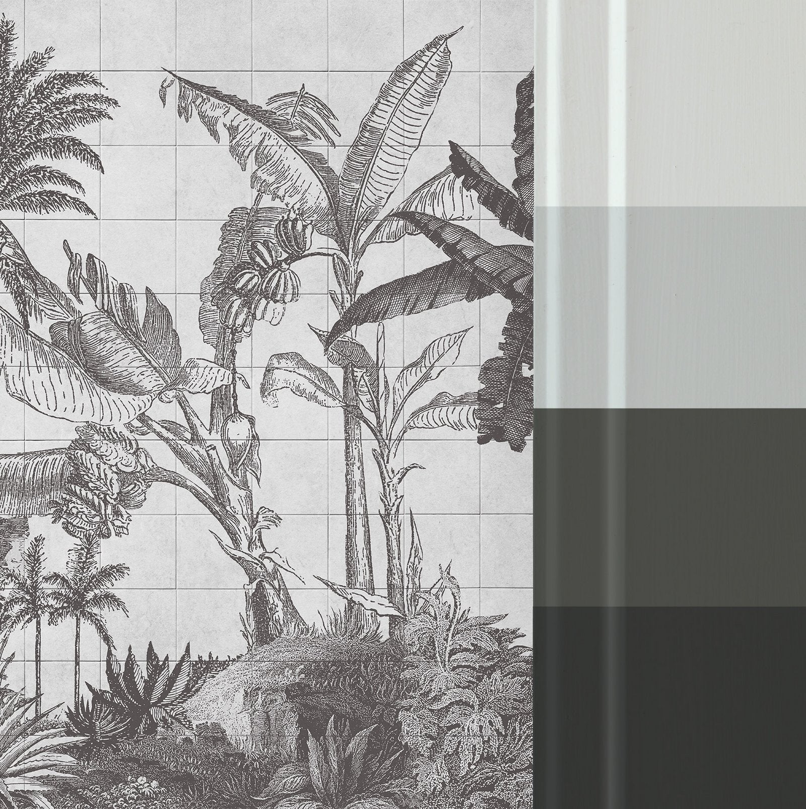 Tiled Jungle Black & White Bespoke Mural