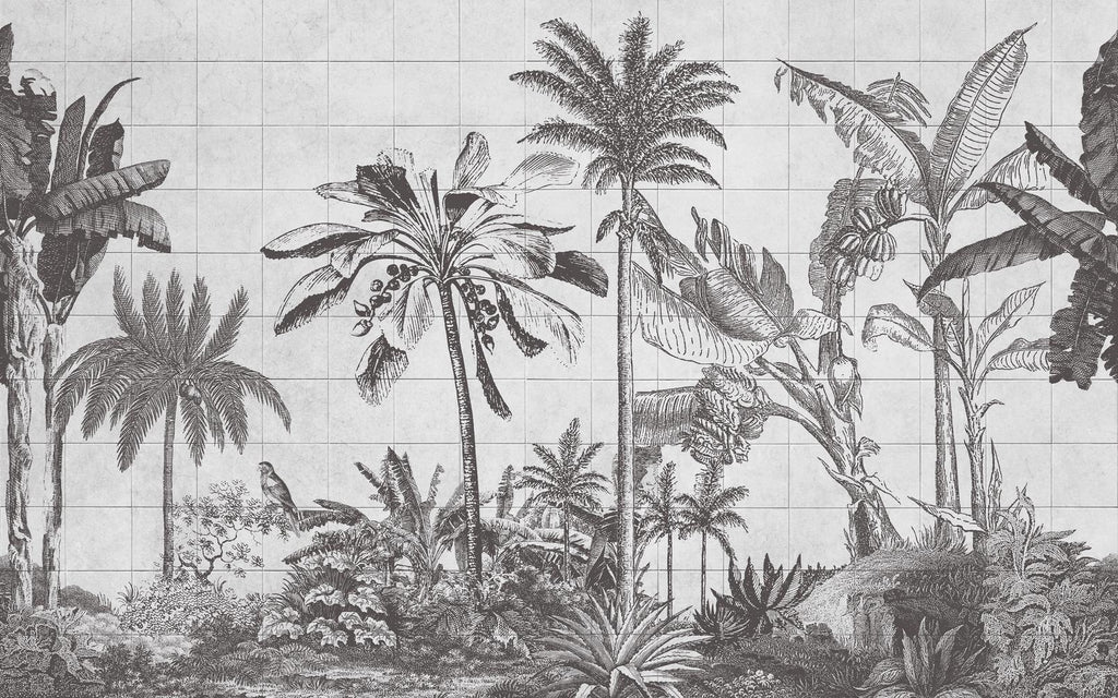 Tiled Jungle Black & White Bespoke Mural