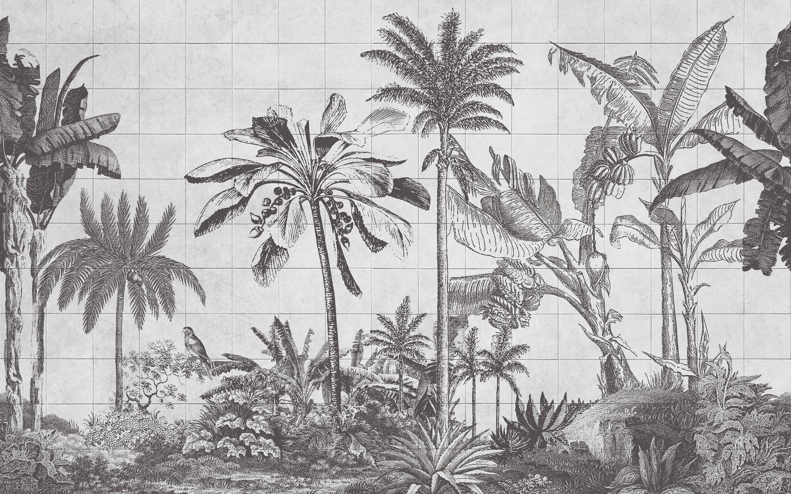 Tiled Jungle Black & White Bespoke Mural