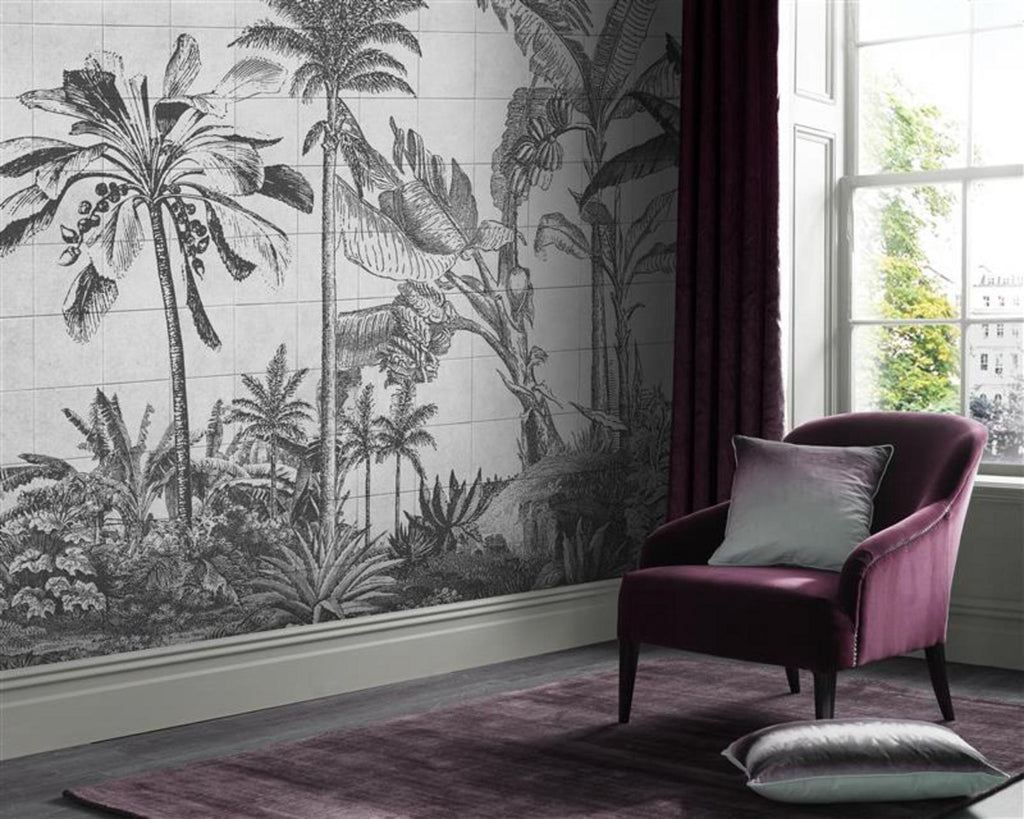 Tiled Jungle Black & White Bespoke Mural