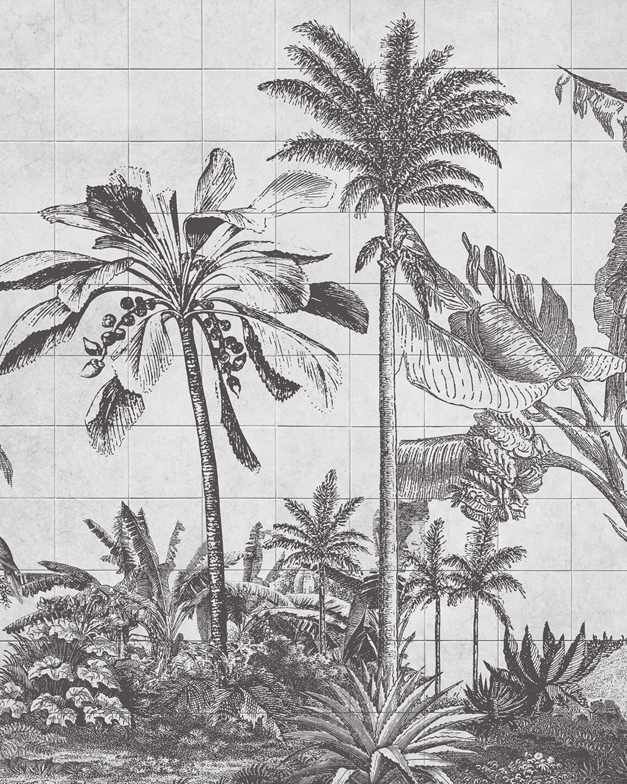 Tiled Jungle Black & White Bespoke Mural