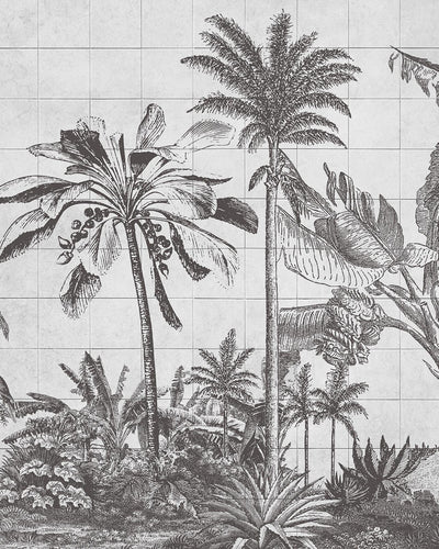 Tiled Jungle Black & White Bespoke Mural
