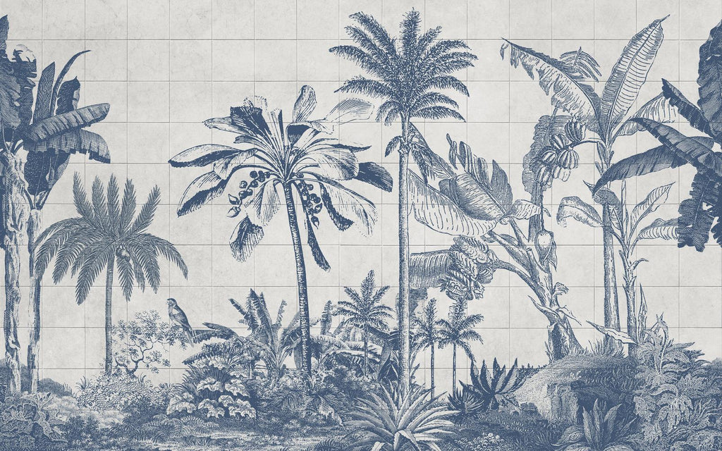 Tiled Jungle Blue Bespoke Mural